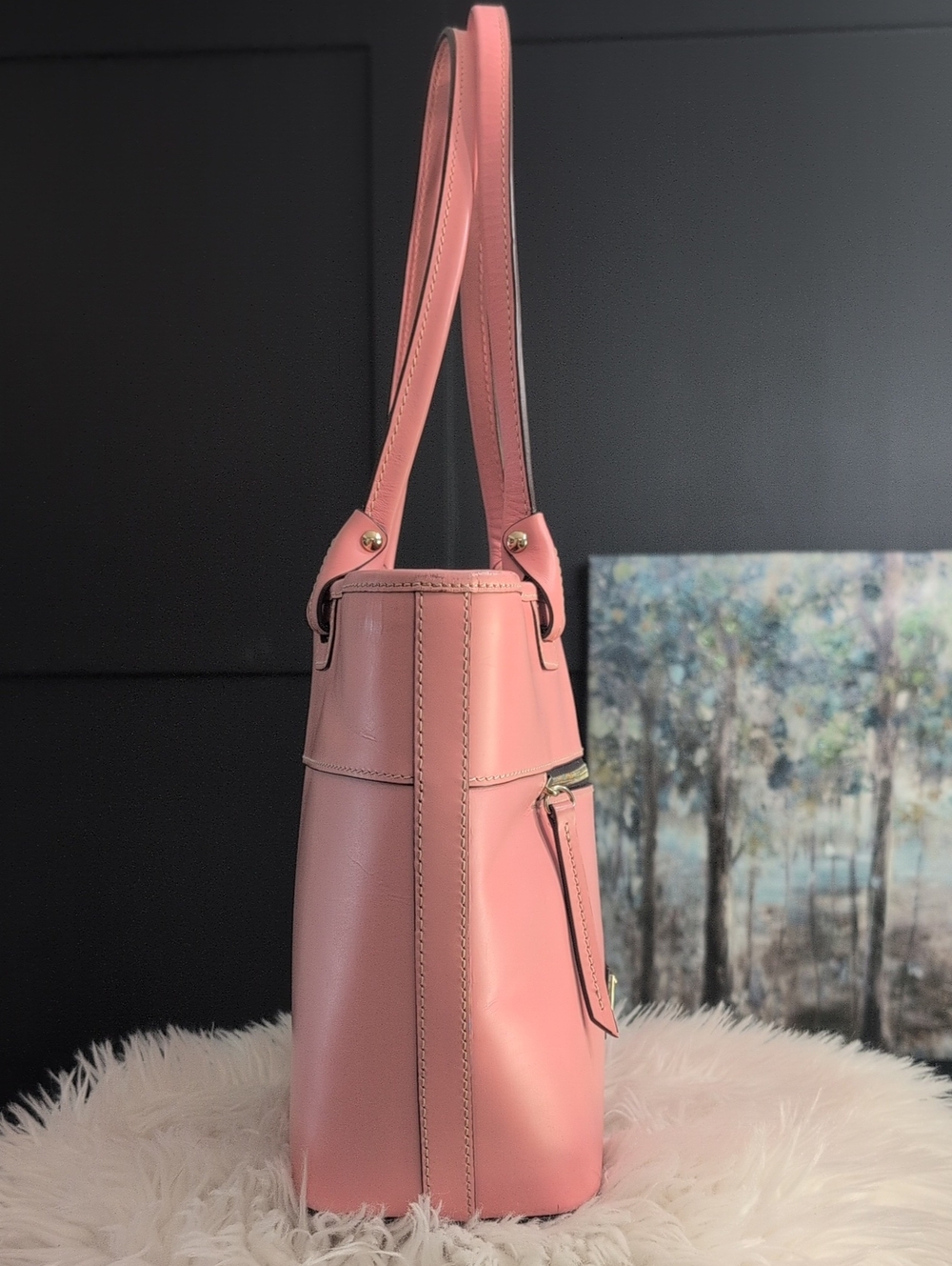 Dooney & Bourke Coral Pink Leather Tote - Picture 3 of 12